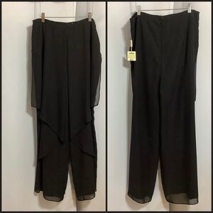 Sears Tradition Black Layered Chiffon Wide-Leg Pants Women’s Size 14